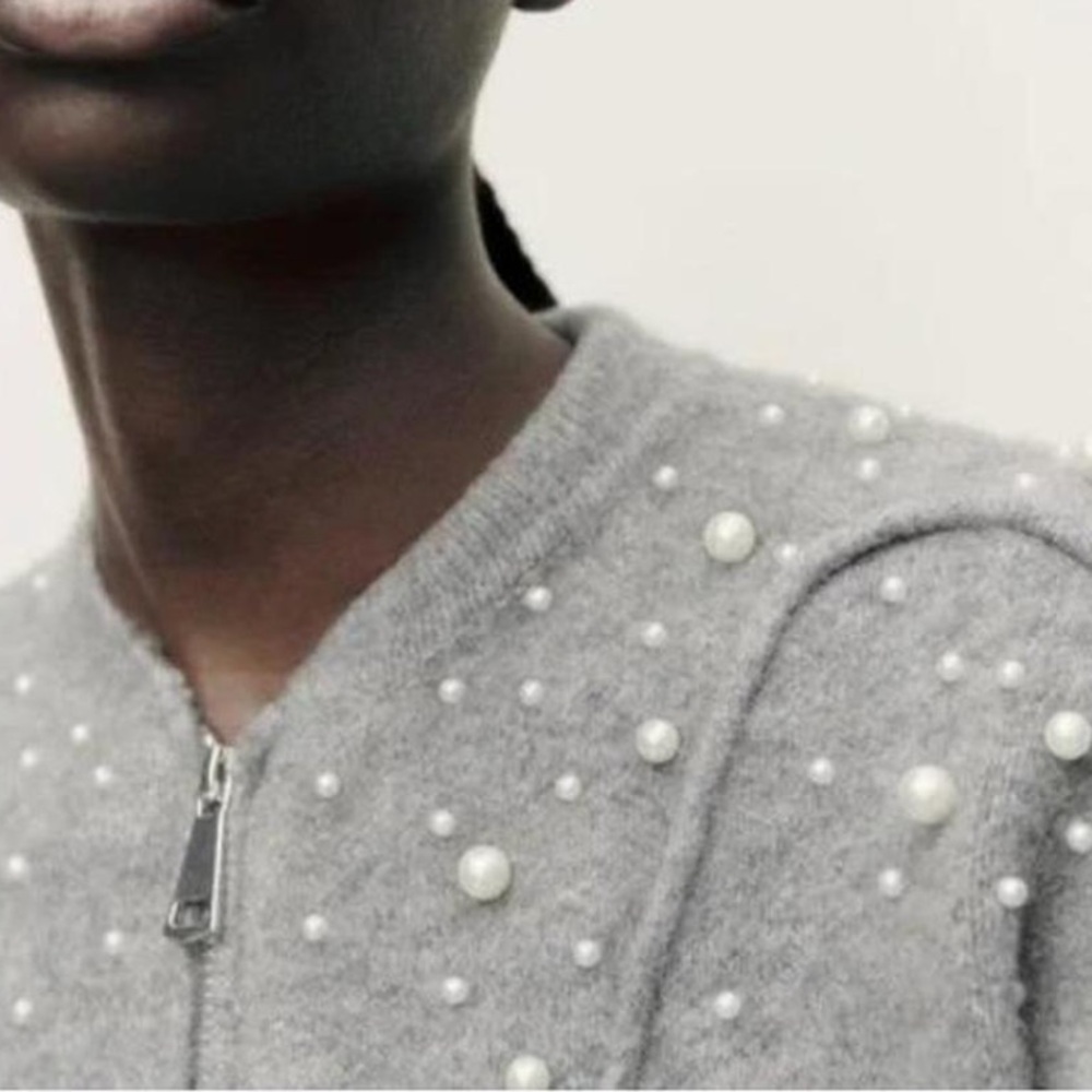 Zara Gray Pearl Embellished Cardigan - Picture 4 of 8